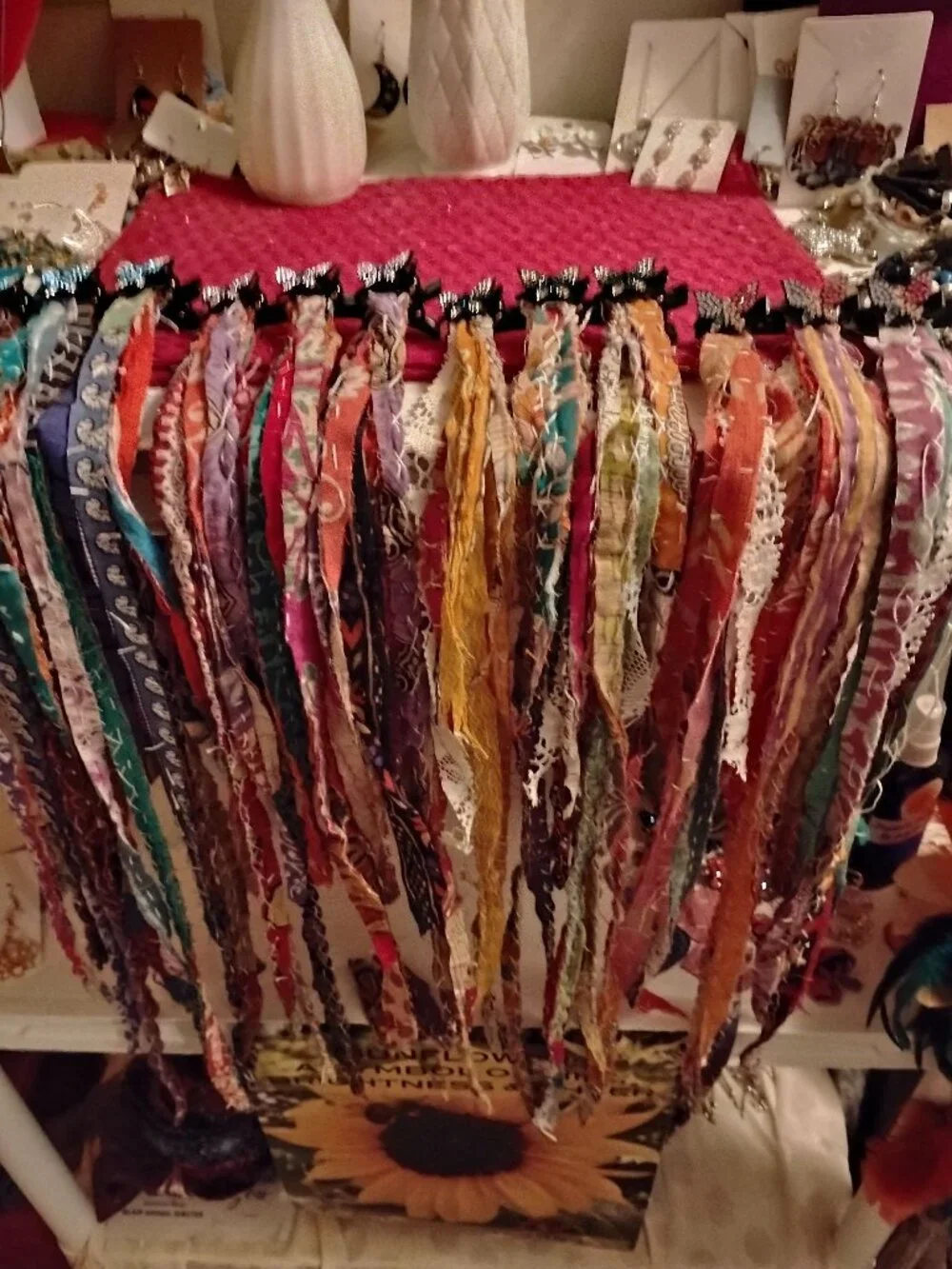 Kantha Butterfly Rhinestone Hair Clip Long Kantha Fringe Various Colors Handmade
